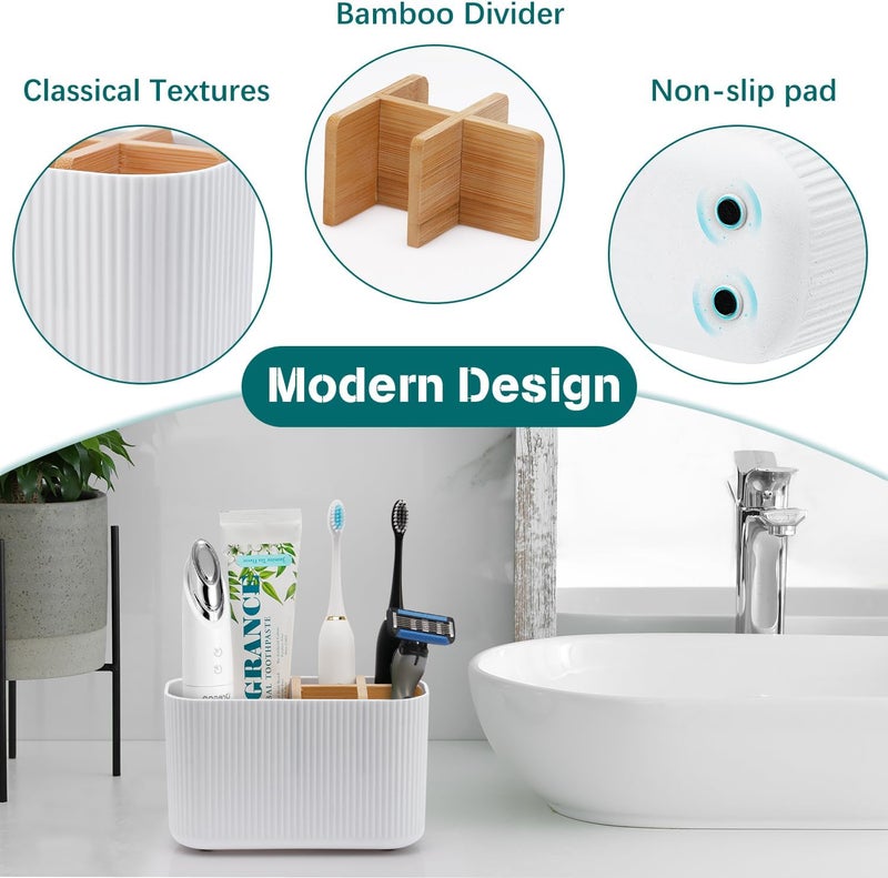 GFWARE White Toothbrush Holder - Bamboo Toothbrush Holders for Bathrooms Electric Toothbrush Holder Organizer Kids Toothbrush Holders for Bathrooms Countertop - Image 3